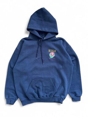 Vintage Michigan Rose Bowl 1998 Navy Hoodie Mens Medium Embroidered